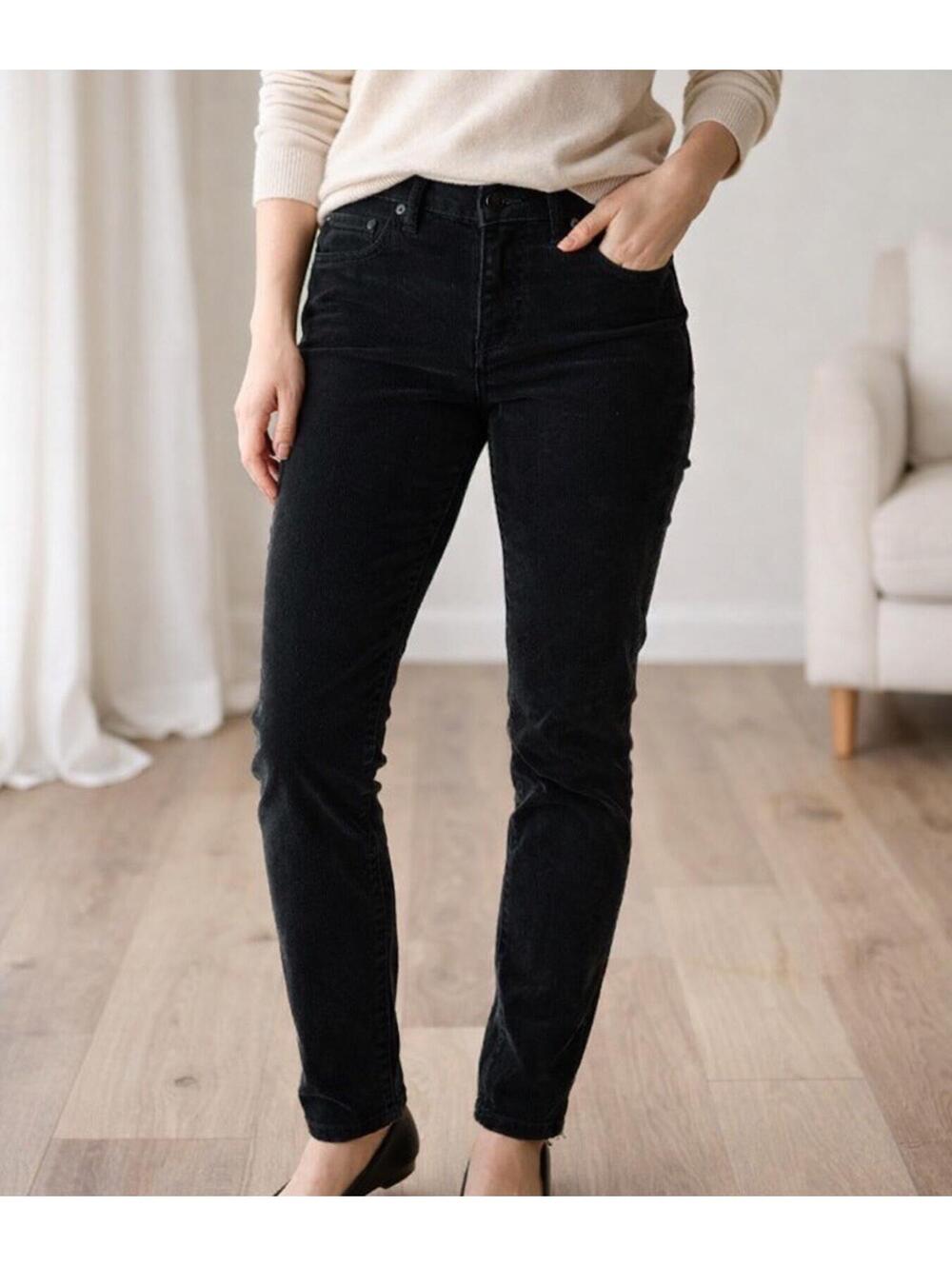 J.Crew Black Corduroy Pants Women Size 28 Slim Straight Stretch Preppy Classic